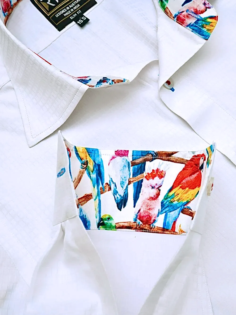 White Shirt with Signature Satin Accent - Birds