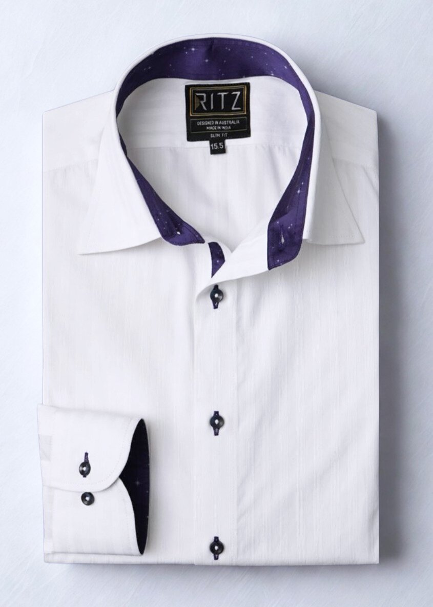 White Shirt with Signature Satin Accent - Midnight