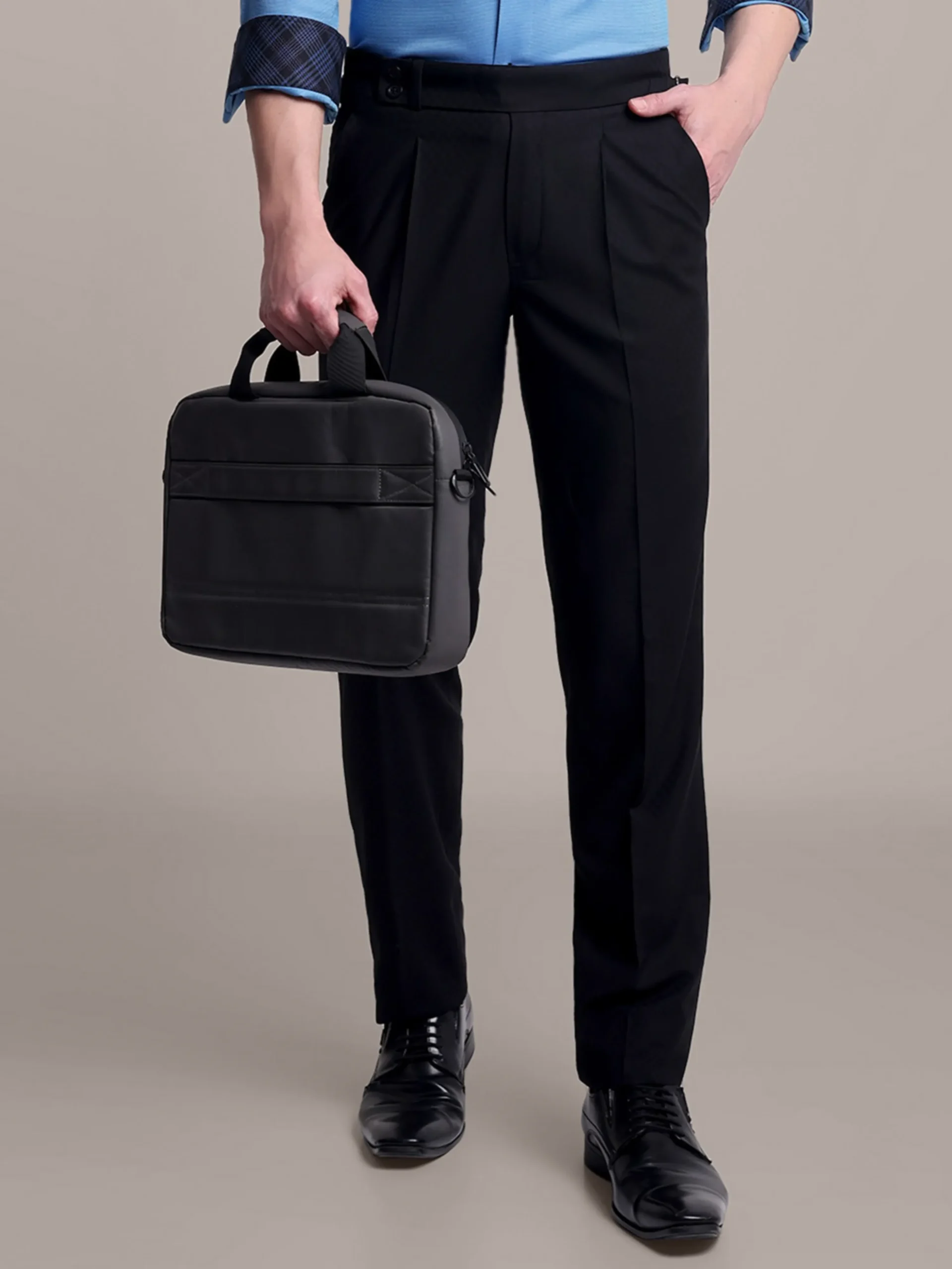 Topaz designer pair of plain turquoise shirt and black trousers