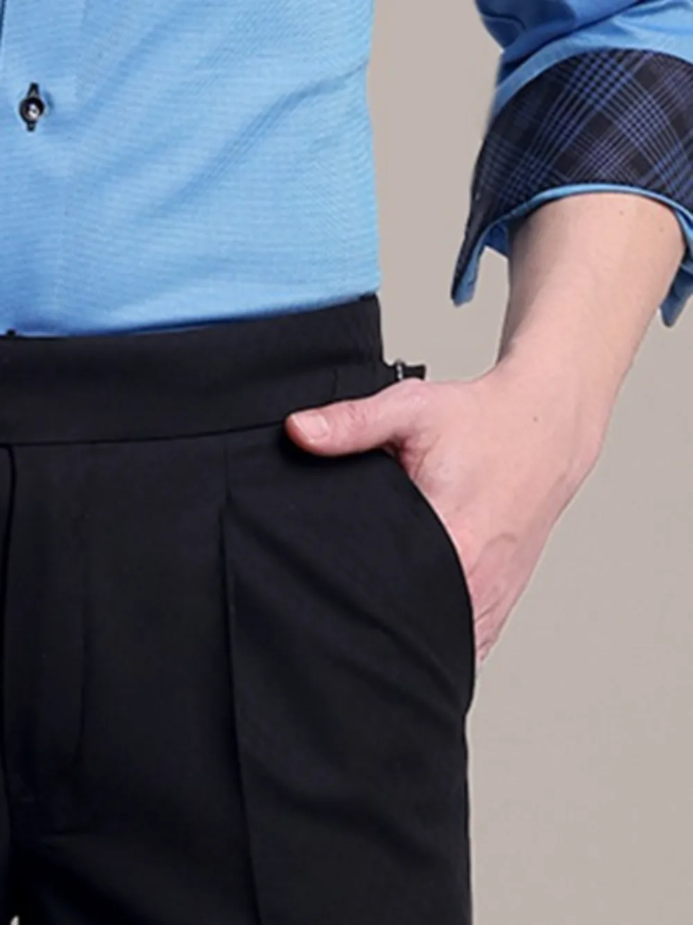 Topaz designer pair of plain turquoise shirt and black trousers