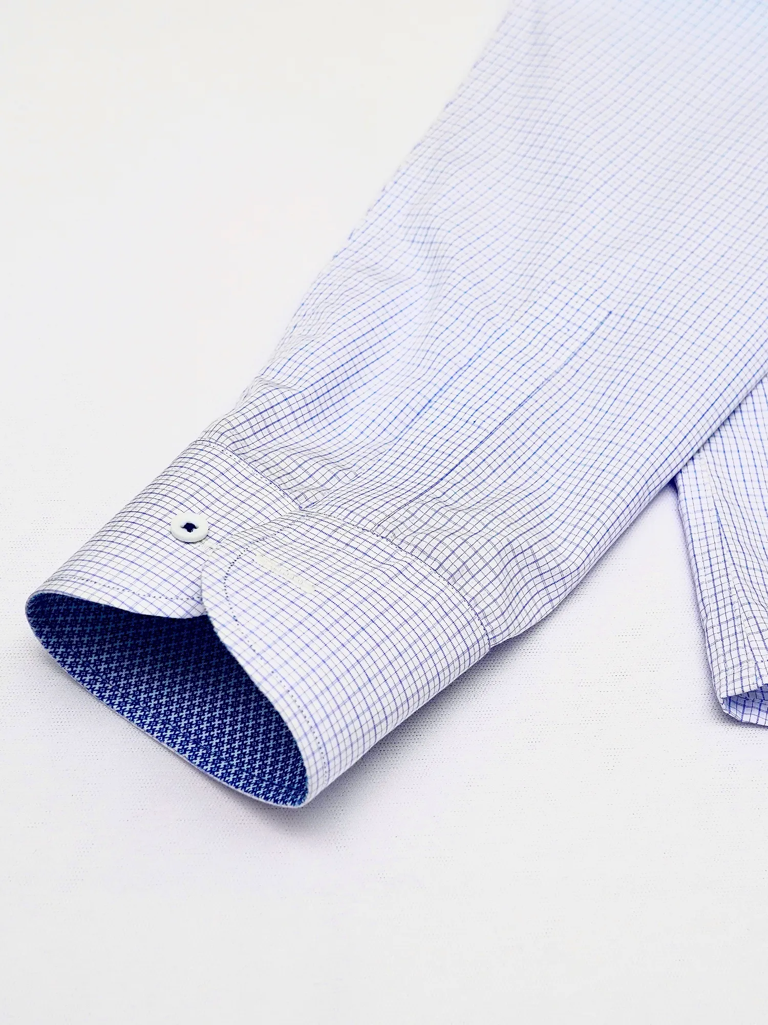 Non-Iron Pure Cotton White Shirt with Light Blue Grid