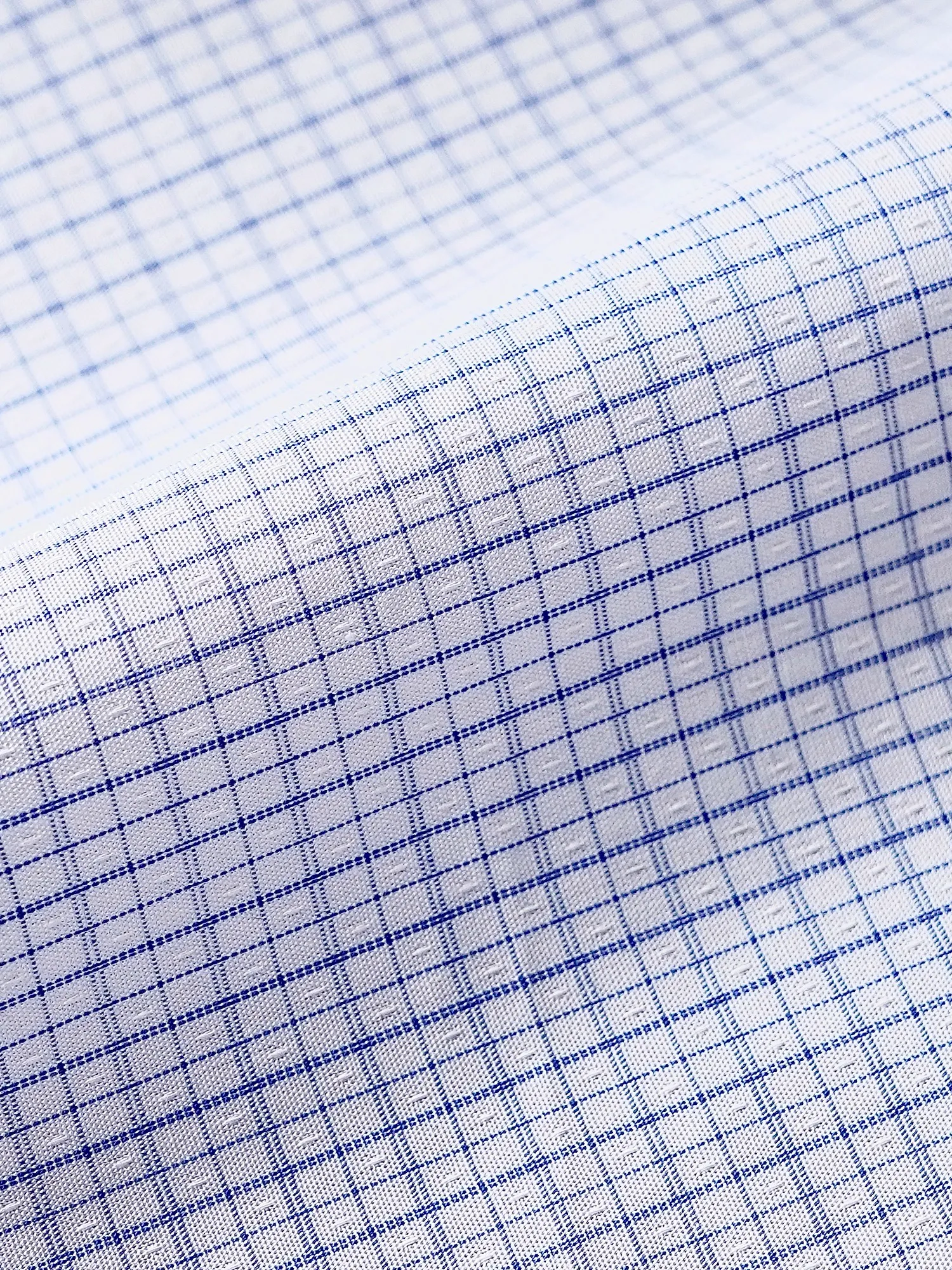 Non-Iron Pure Cotton White Shirt with Light Blue Grid