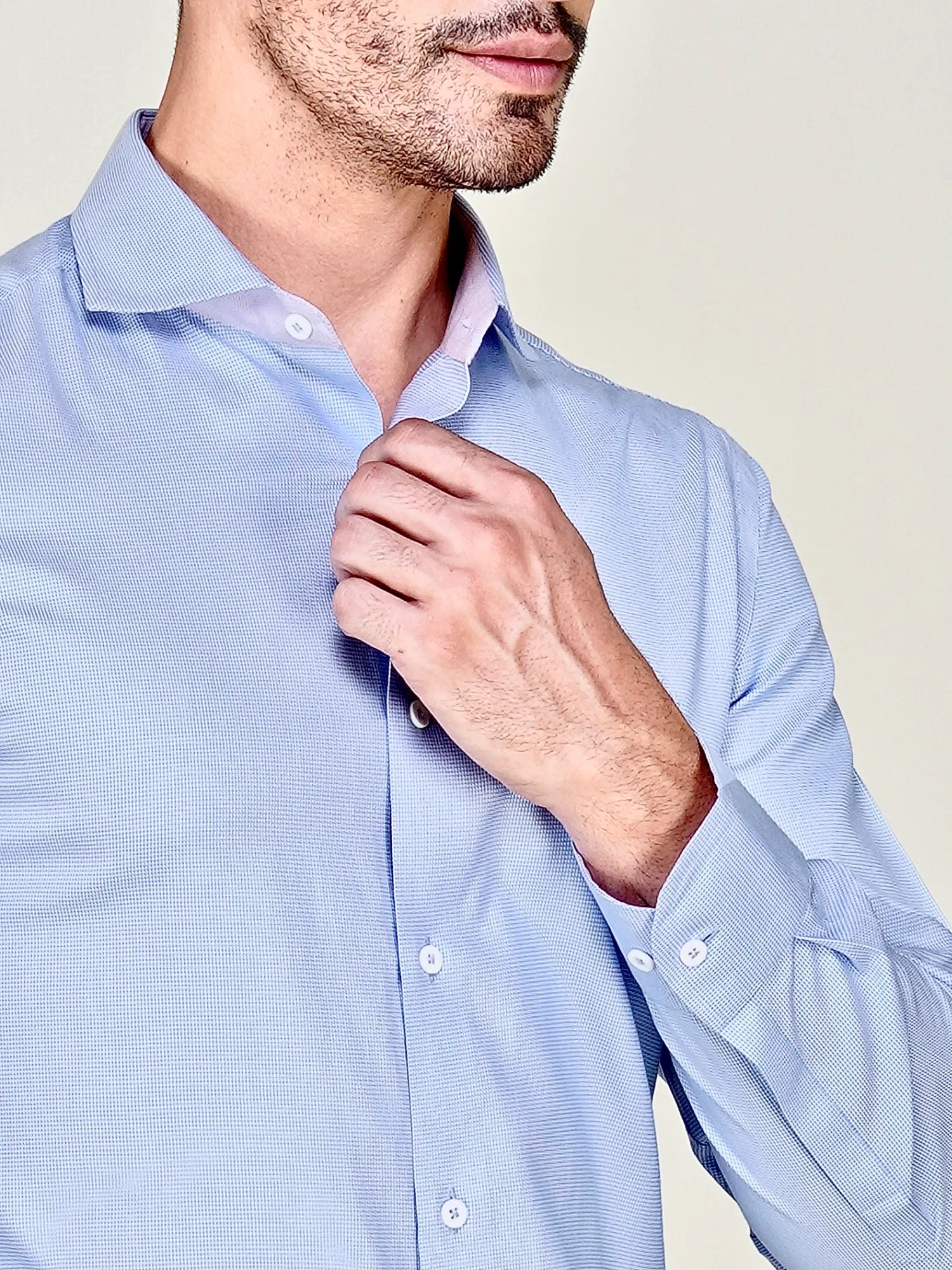 Non-Iron Pure Cotton Hound’s Tooth Sky Shirt