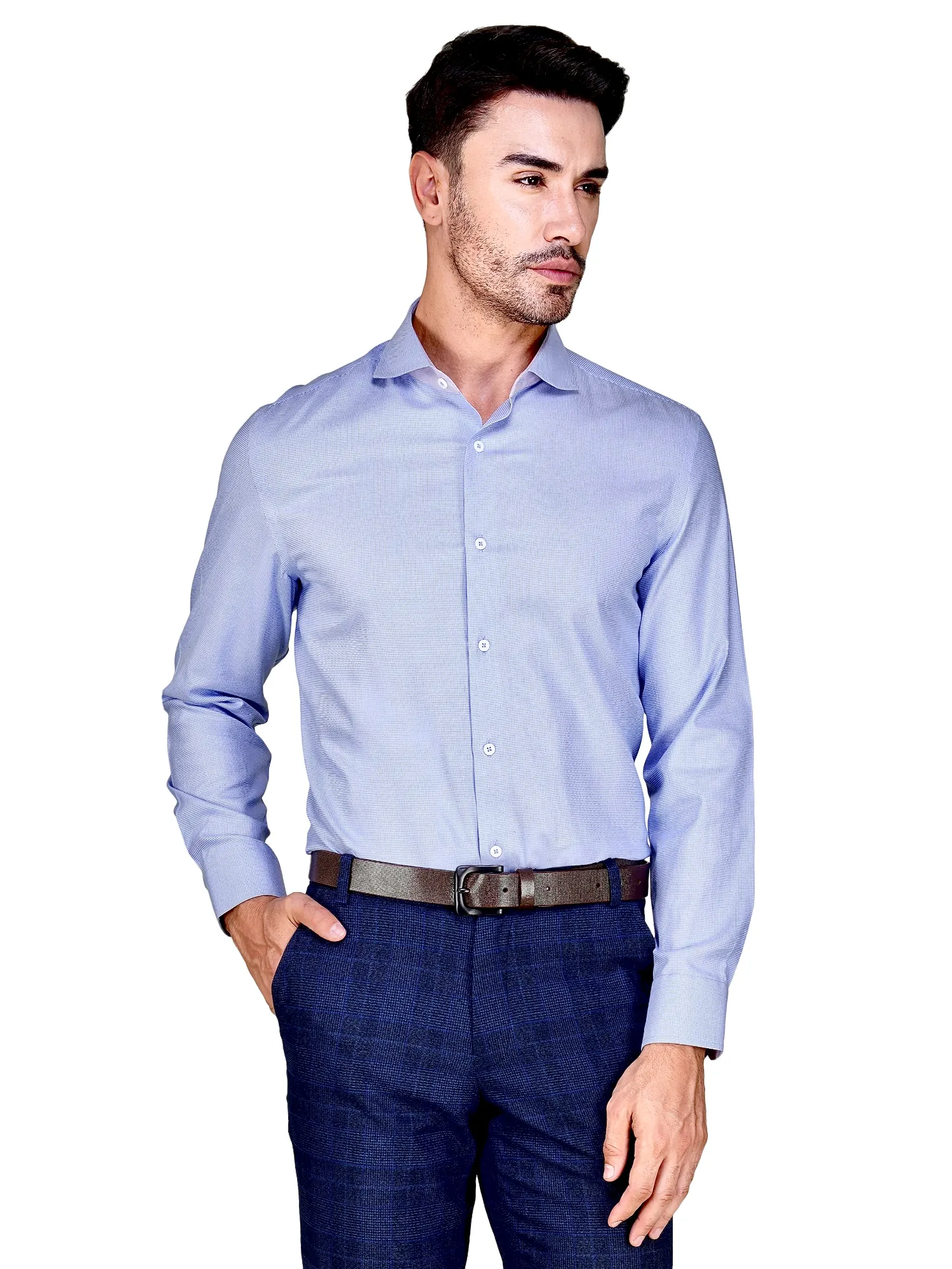 Non-Iron Pure Cotton Hound’s Tooth Sky Shirt