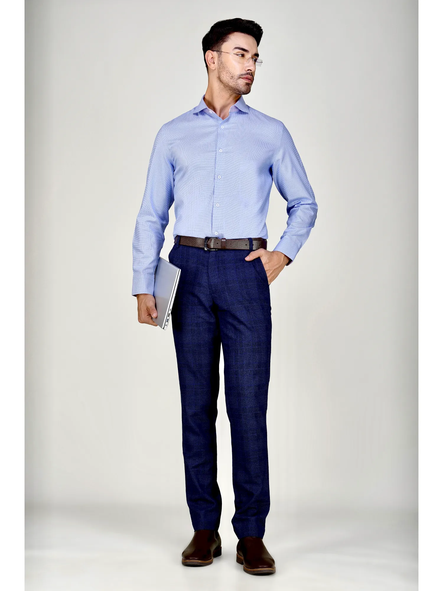 Non-Iron Pure Cotton Hound’s Tooth Sky Shirt