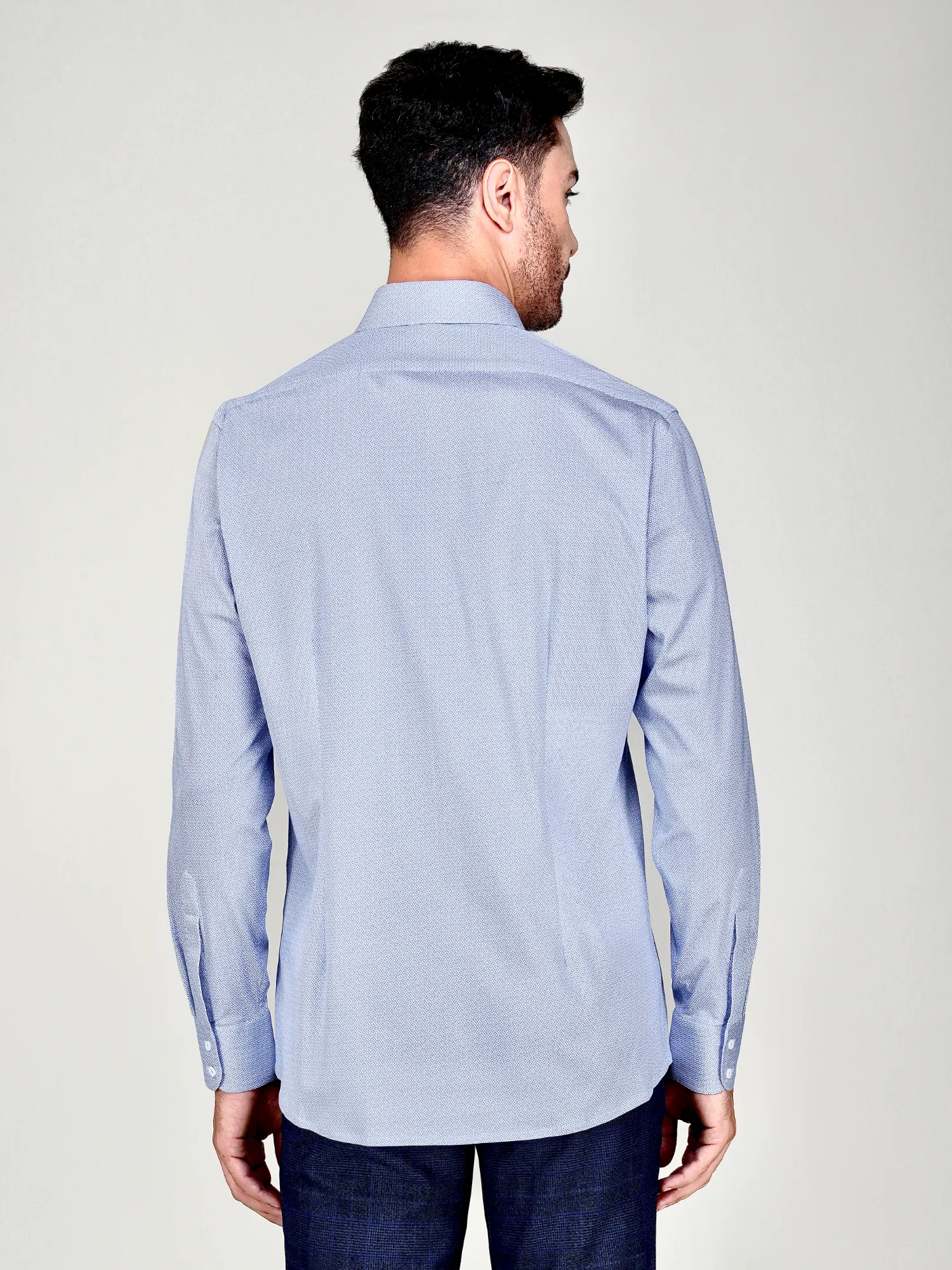 Non-Iron Stretch Sky Geometry Print Shirt – Knitted Weave