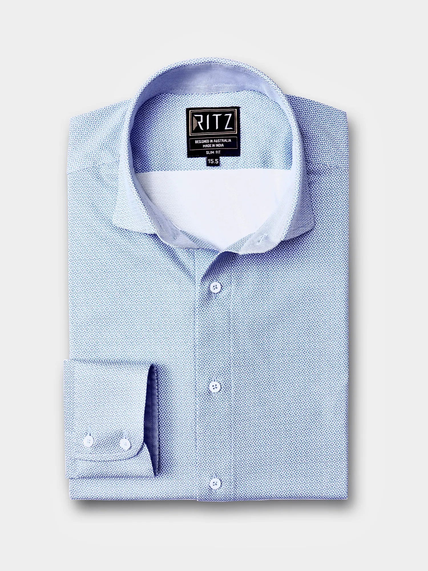 Non-Iron Stretch Sky Geometry Print Shirt – Knitted Weave