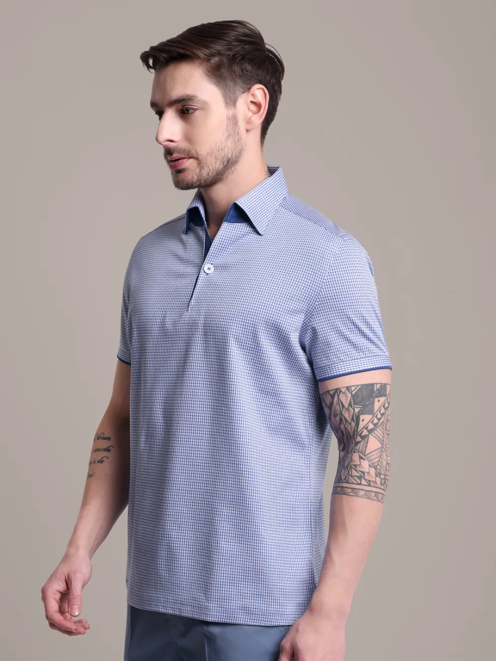 Ritz Exclusive: Hound's Tooth One-Piece Collar Smart Polo