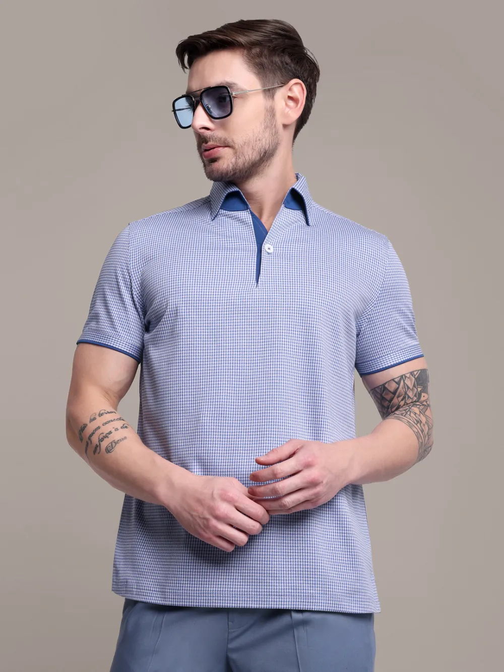 Ritz Exclusive: Hound's Tooth One-Piece Collar Smart Polo