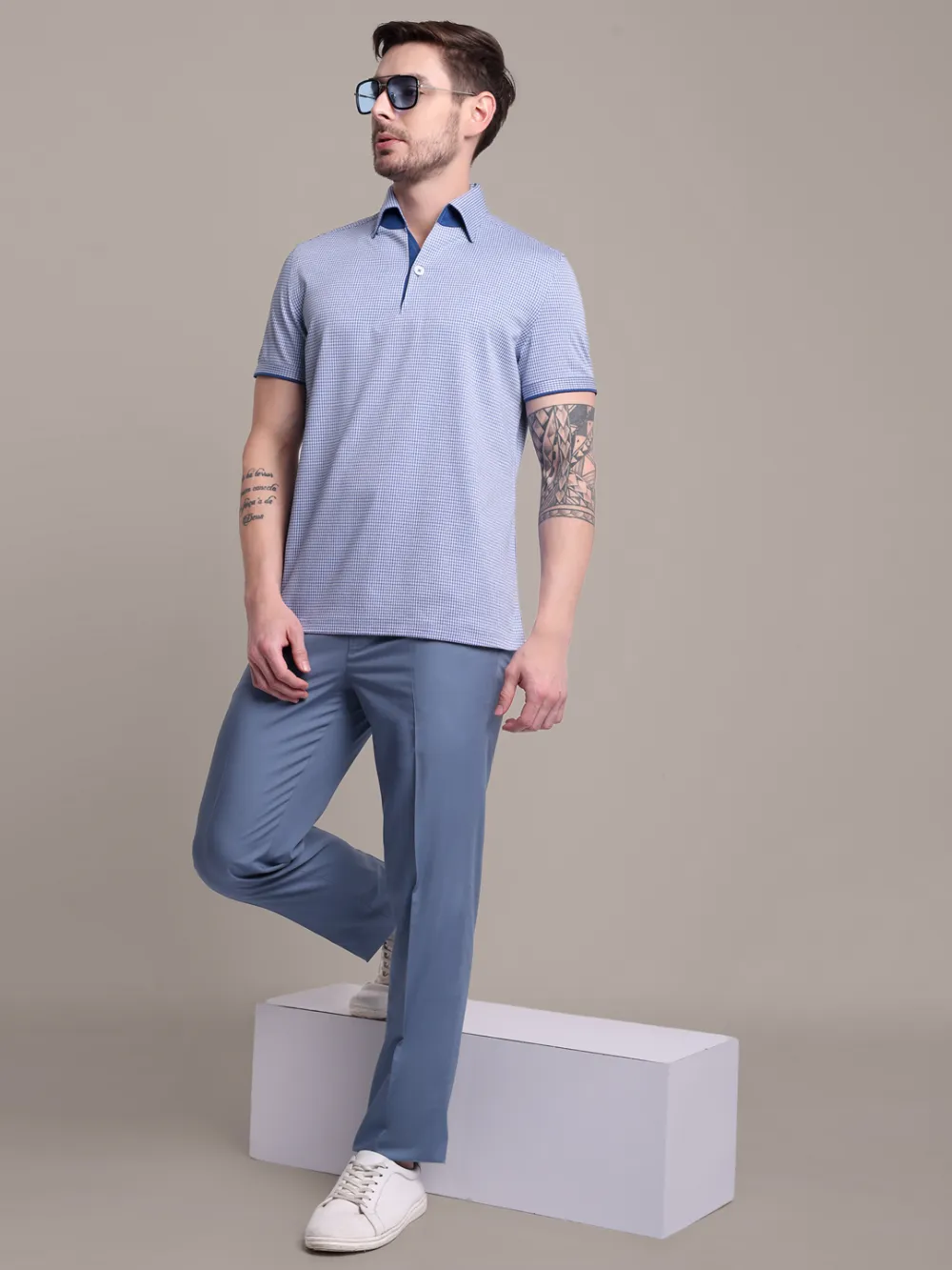 Ritz Exclusive: Hound's Tooth One-Piece Collar Smart Polo
