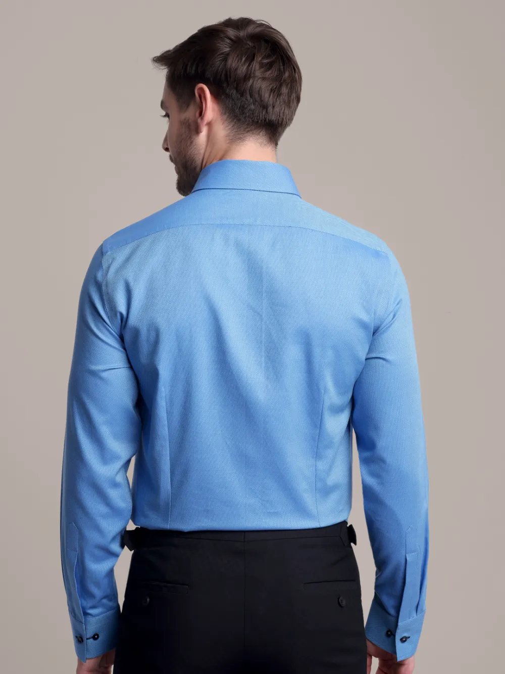 Pure Cotton Non Iron Sapphire Mist Shirt - Dobby Weave