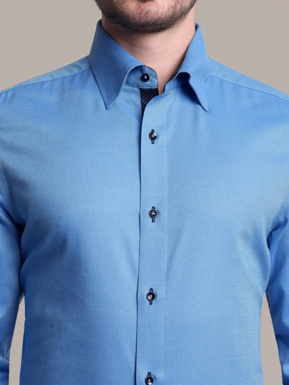 Topaz designer pair of plain turquoise shirt and black trousers