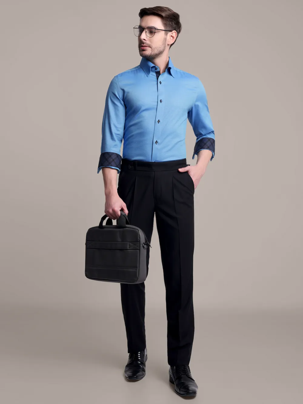 Pure Cotton Non Iron Sapphire Mist Shirt - Dobby Weave