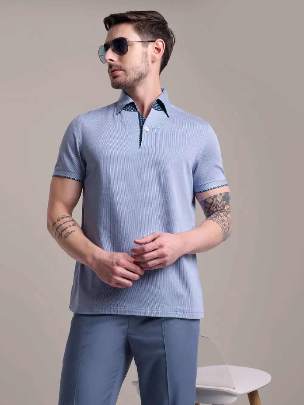 Ritz Exclusive: Royal Streaks One-Piece Collar Smart Polo