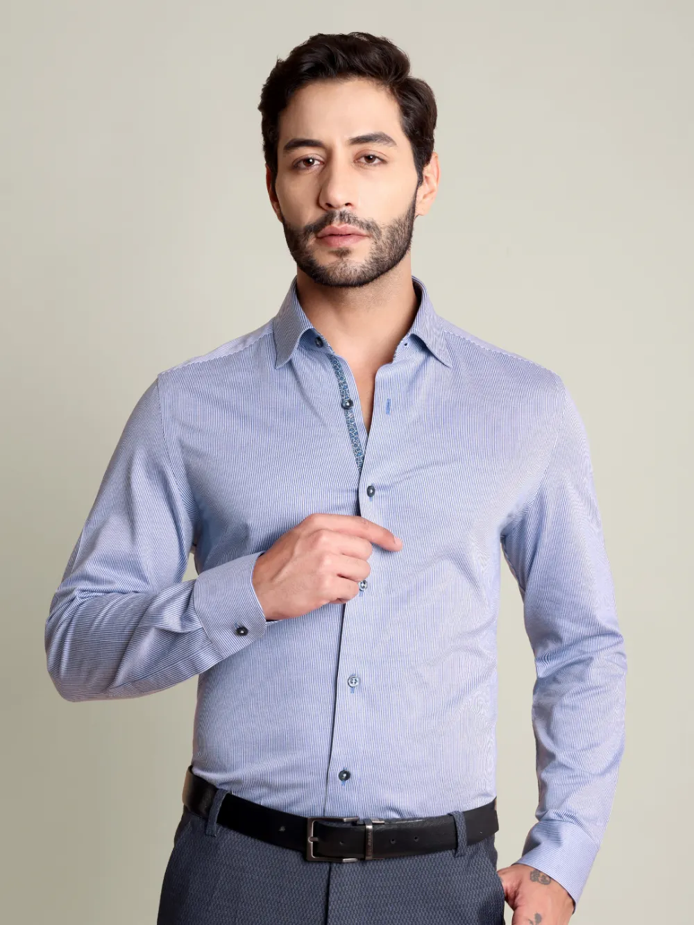 Non-Iron Stretch Royal Streaks Shirt - Knitted Weave