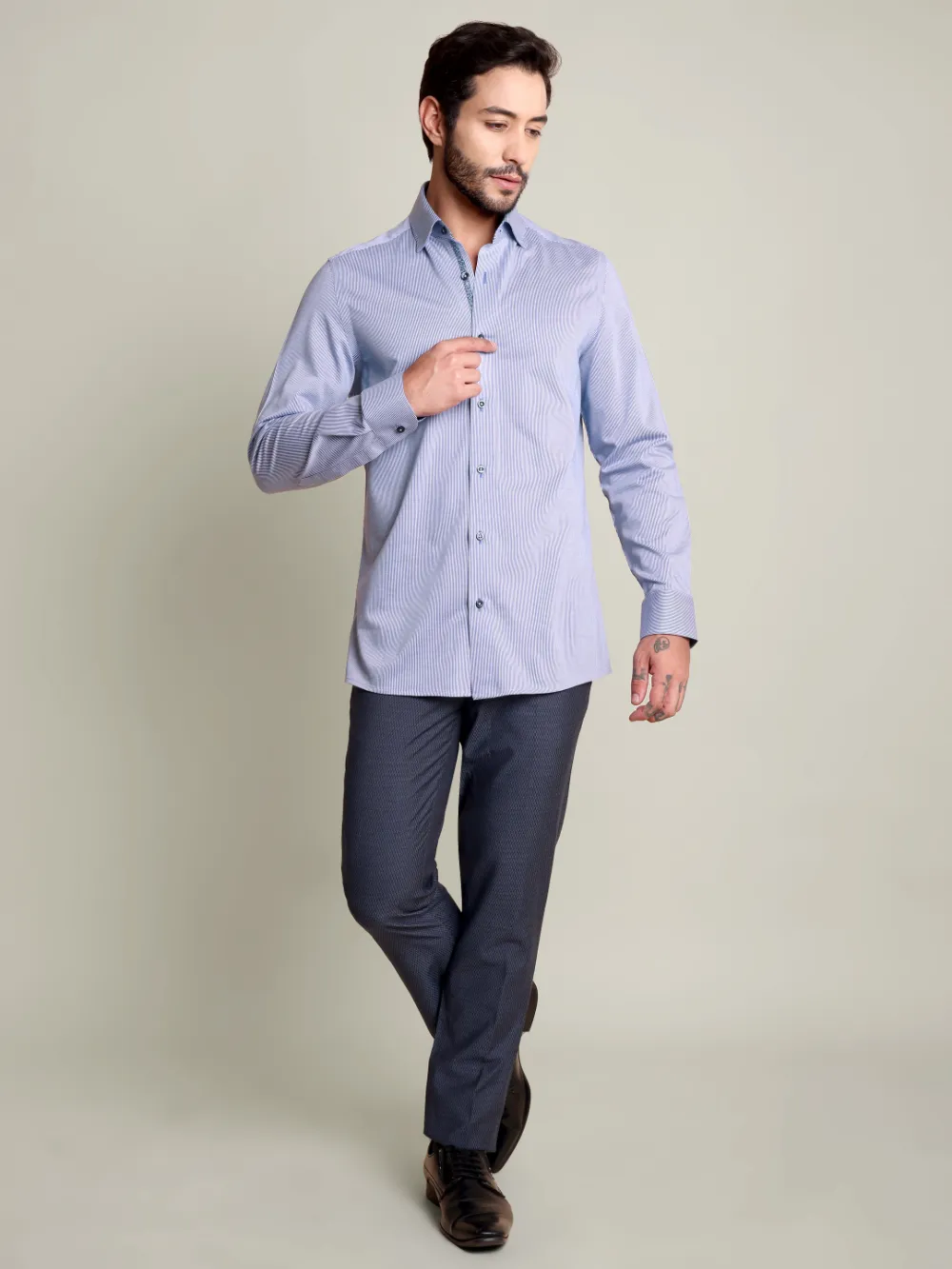 Non-Iron Stretch Royal Streaks Shirt - Knitted Weave