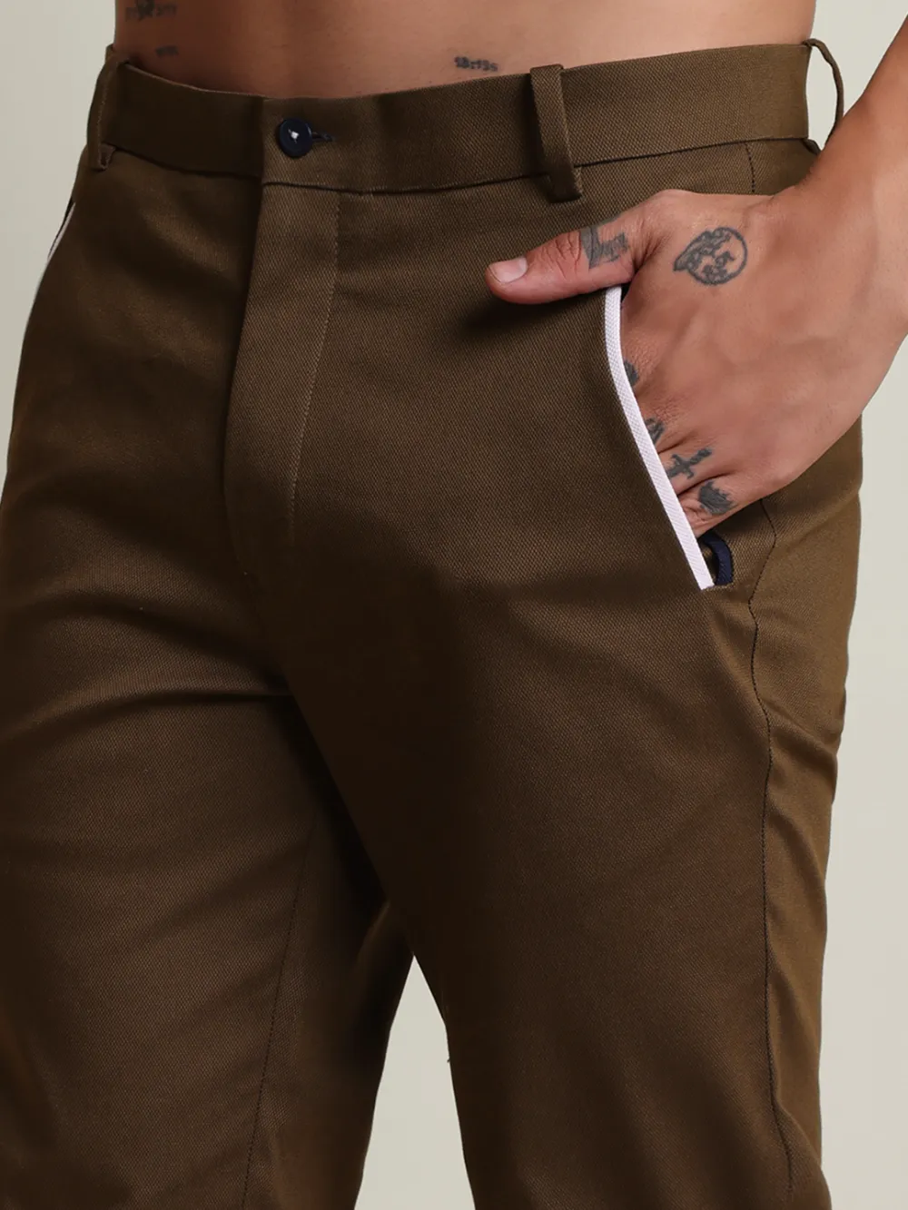 Brown and Navy Grid Shirt with Stretch Brown Chino Designer Pair