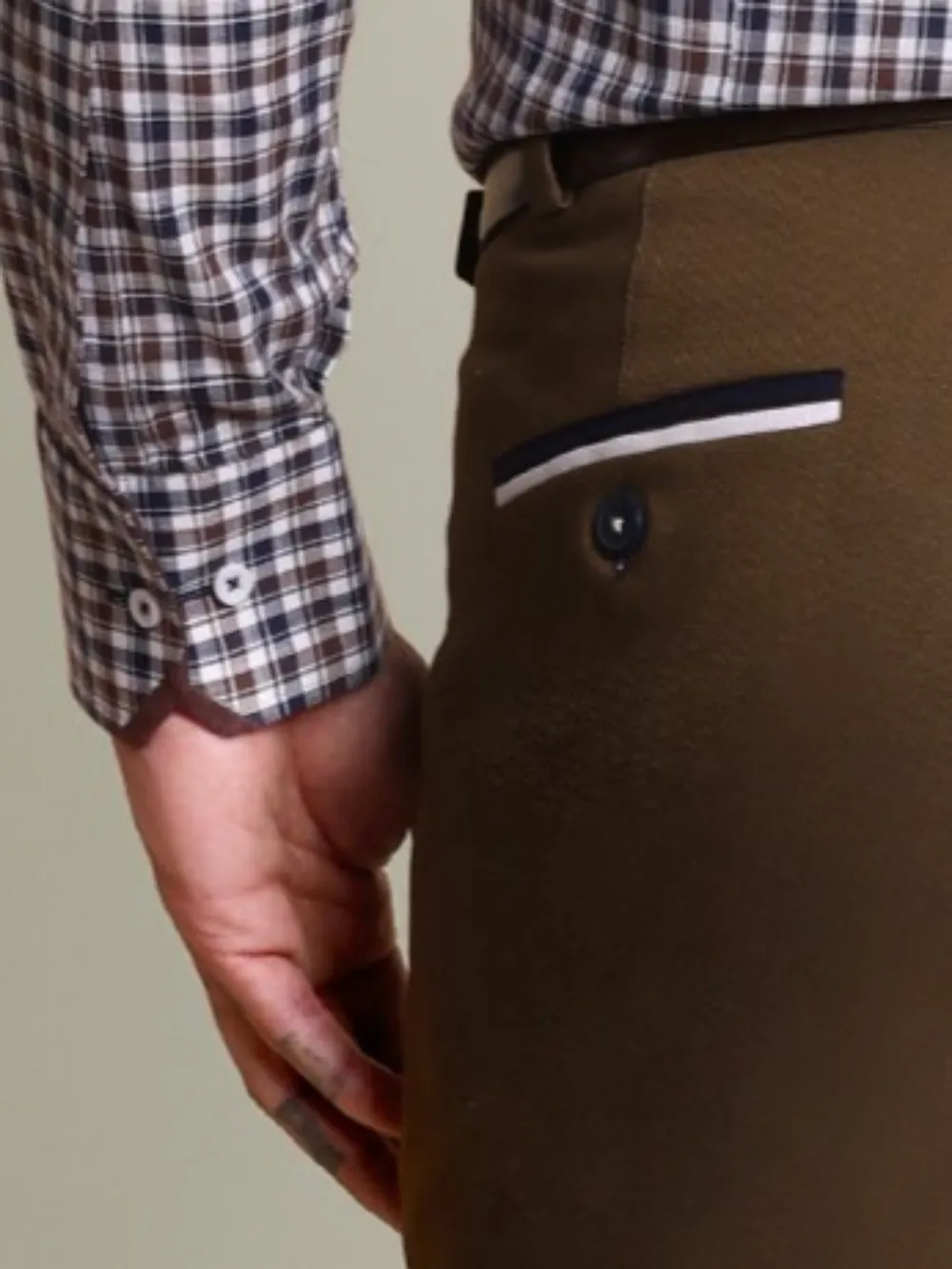 Brown and Navy Grid Shirt with Stretch Brown Chino Designer Pair
