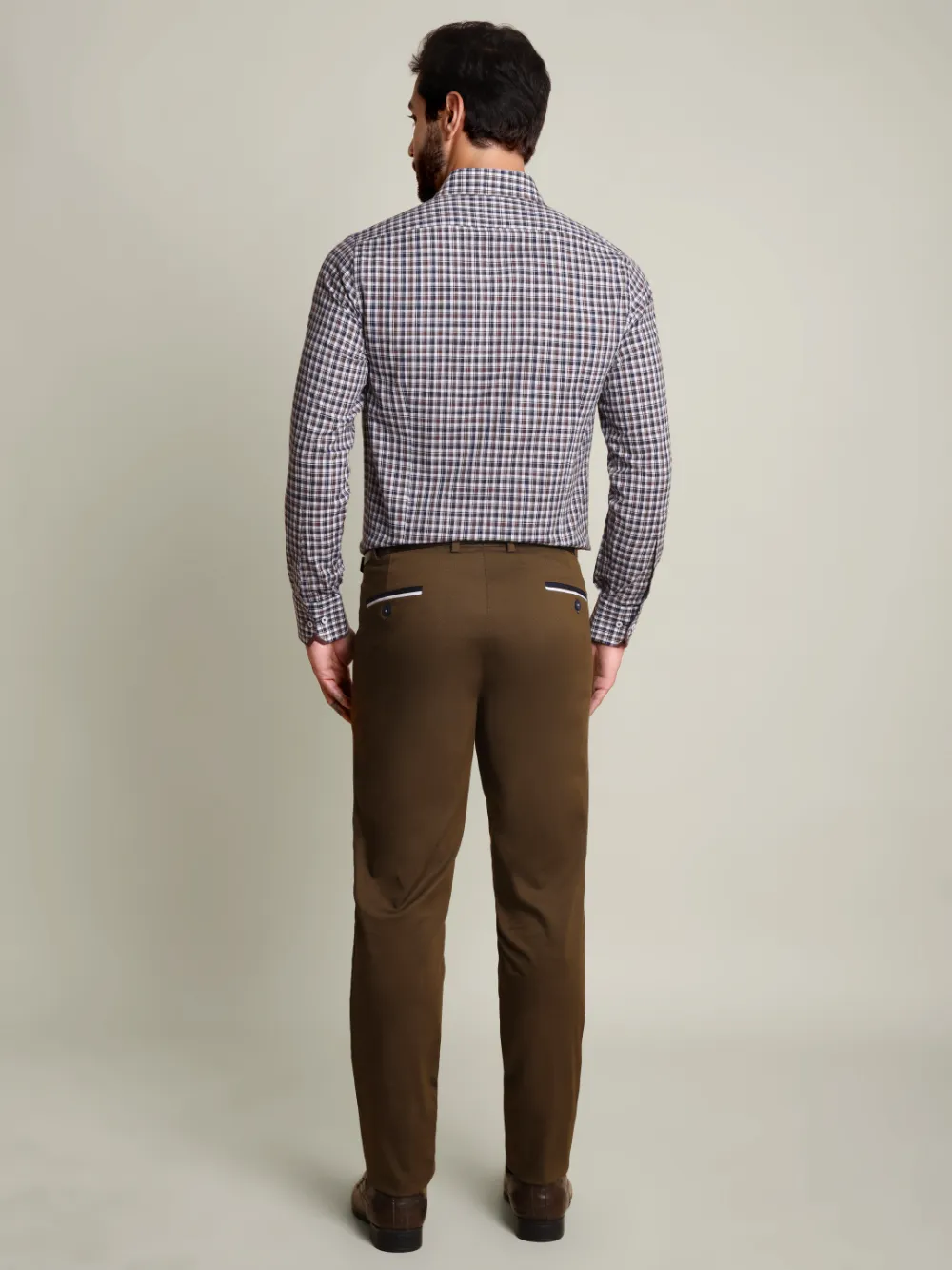 Brown Checked 100% Cotton Shirt with Contrast Detailing