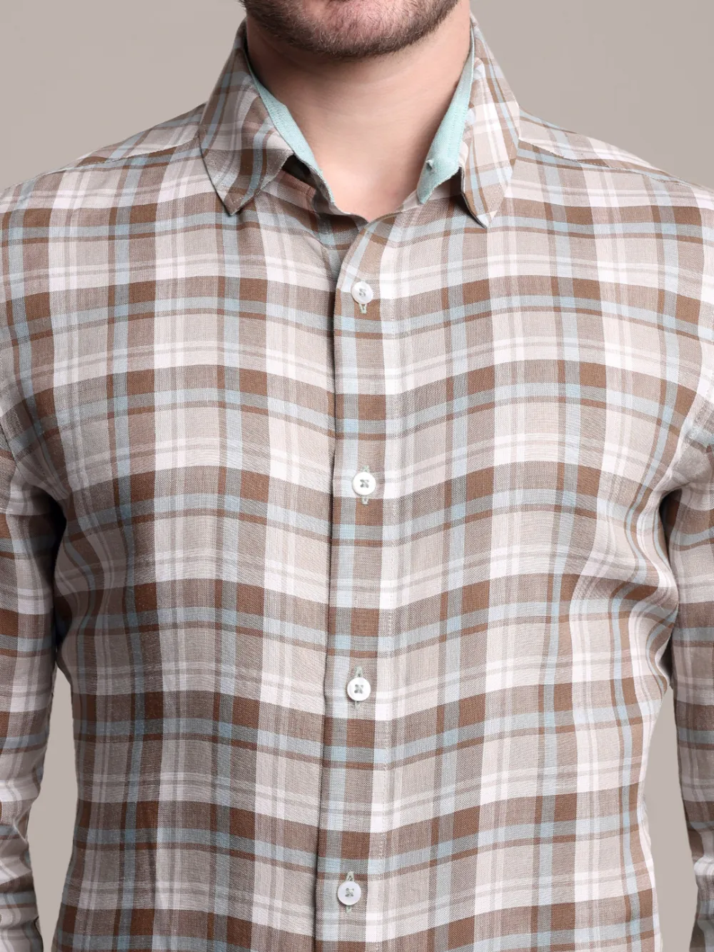 Sustainable, 100% Hemp Shirt - Light Brown And Olive green