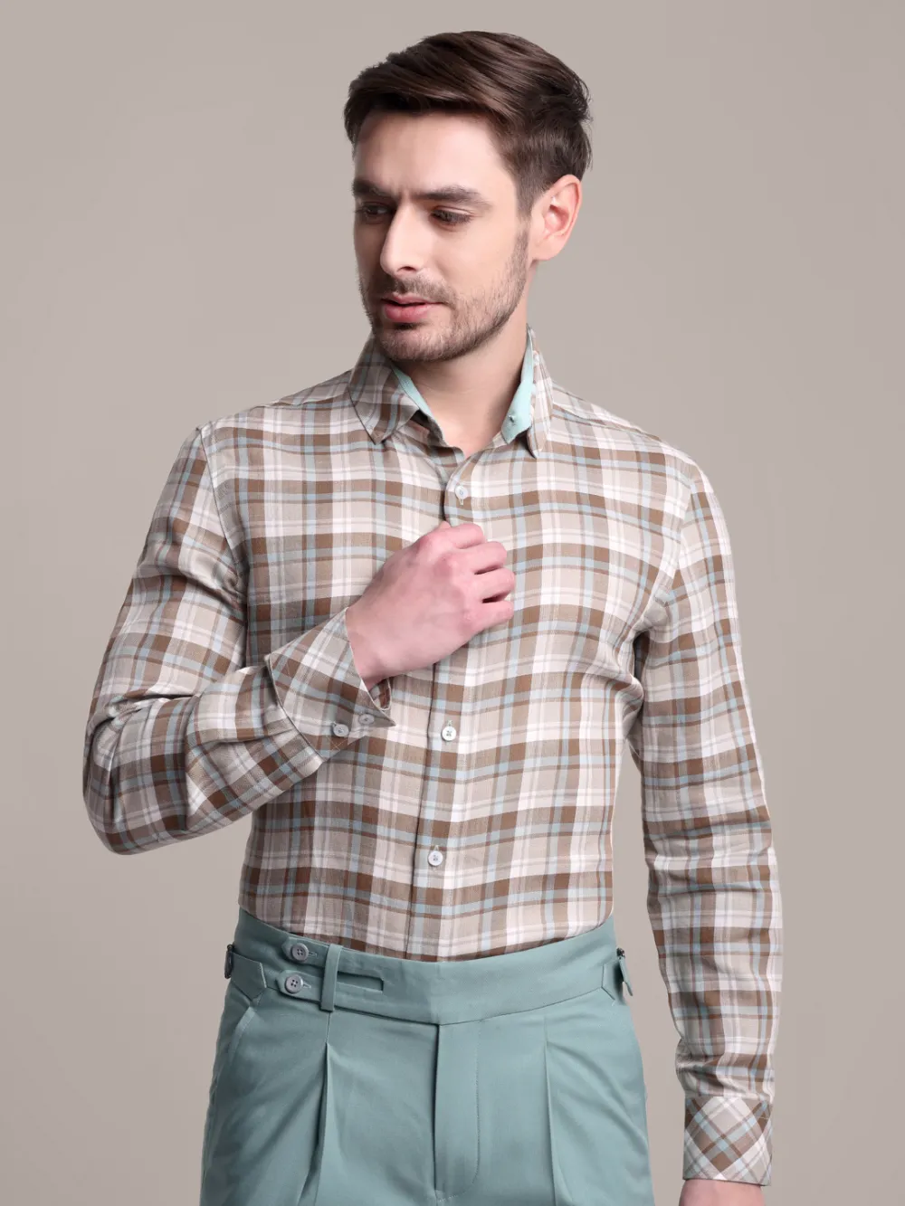 Sustainable, 100% Hemp Shirt - Light Brown And Olive green
