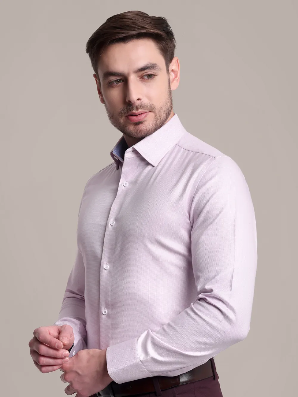 Non-Iron Pure Cotton Light Pink Hound's Tooth Shirt