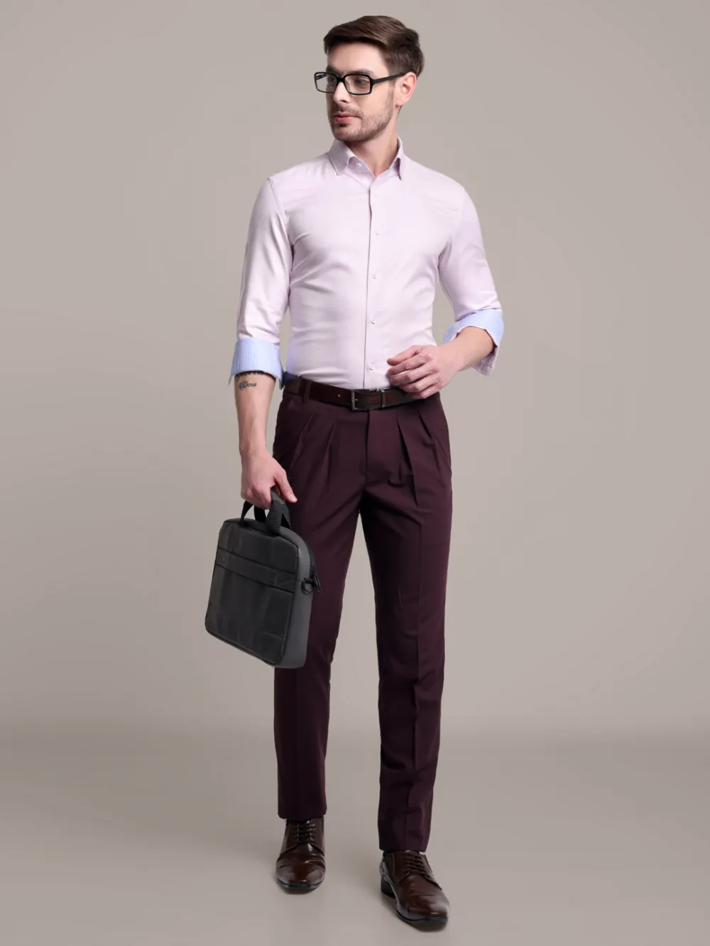 Non-Iron Pure Cotton Light Pink Hound's Tooth Shirt