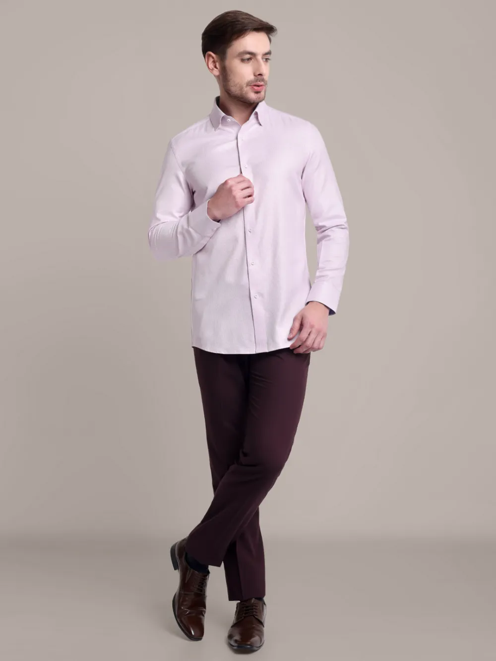Non-Iron Pure Cotton Light Pink Hound's Tooth Shirt