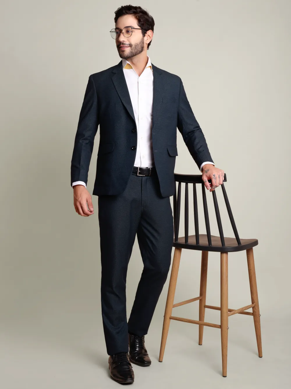 Luxury Premium Viscose Suit with Dobby Weave – Turquoise and Black