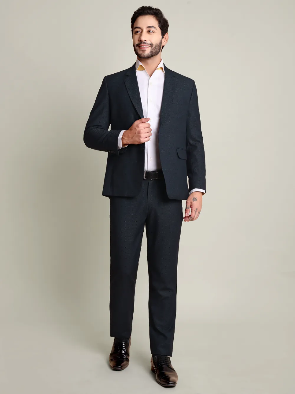 Luxury Premium Viscose Suit with Dobby Weave – Turquoise and Black