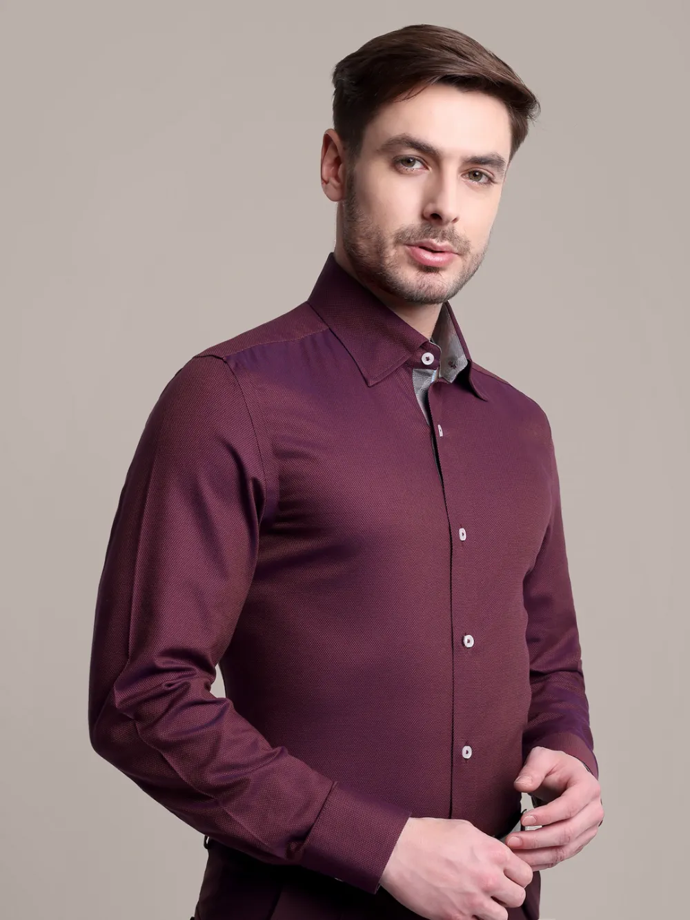 Pure Cotton Non Iron Fuchsia Shirt - Dobby Weave