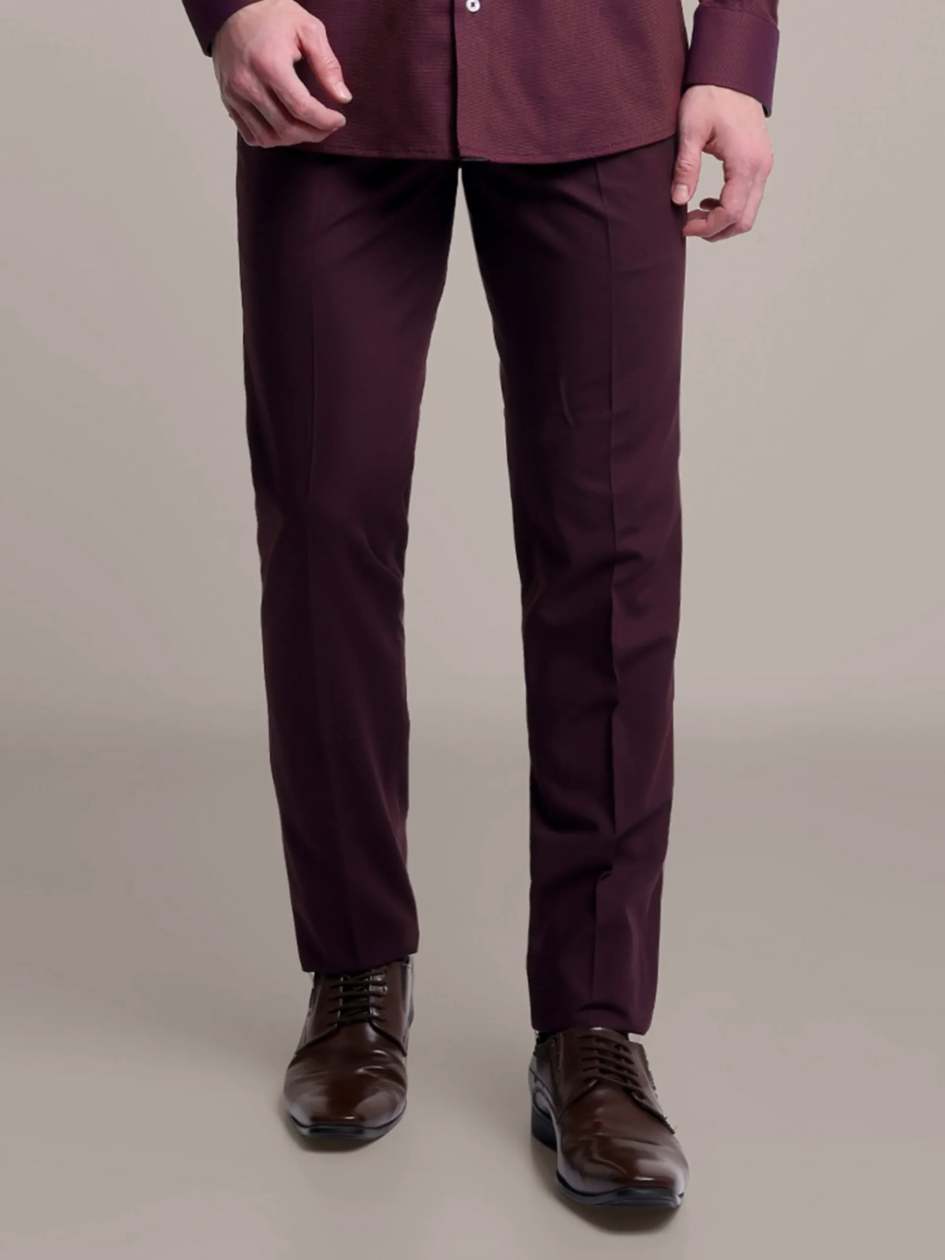 Winefire designer pair of wine red plain shirt and maroon trousers