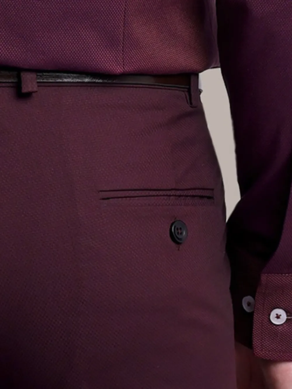 Winefire designer pair of wine red plain shirt and maroon trousers