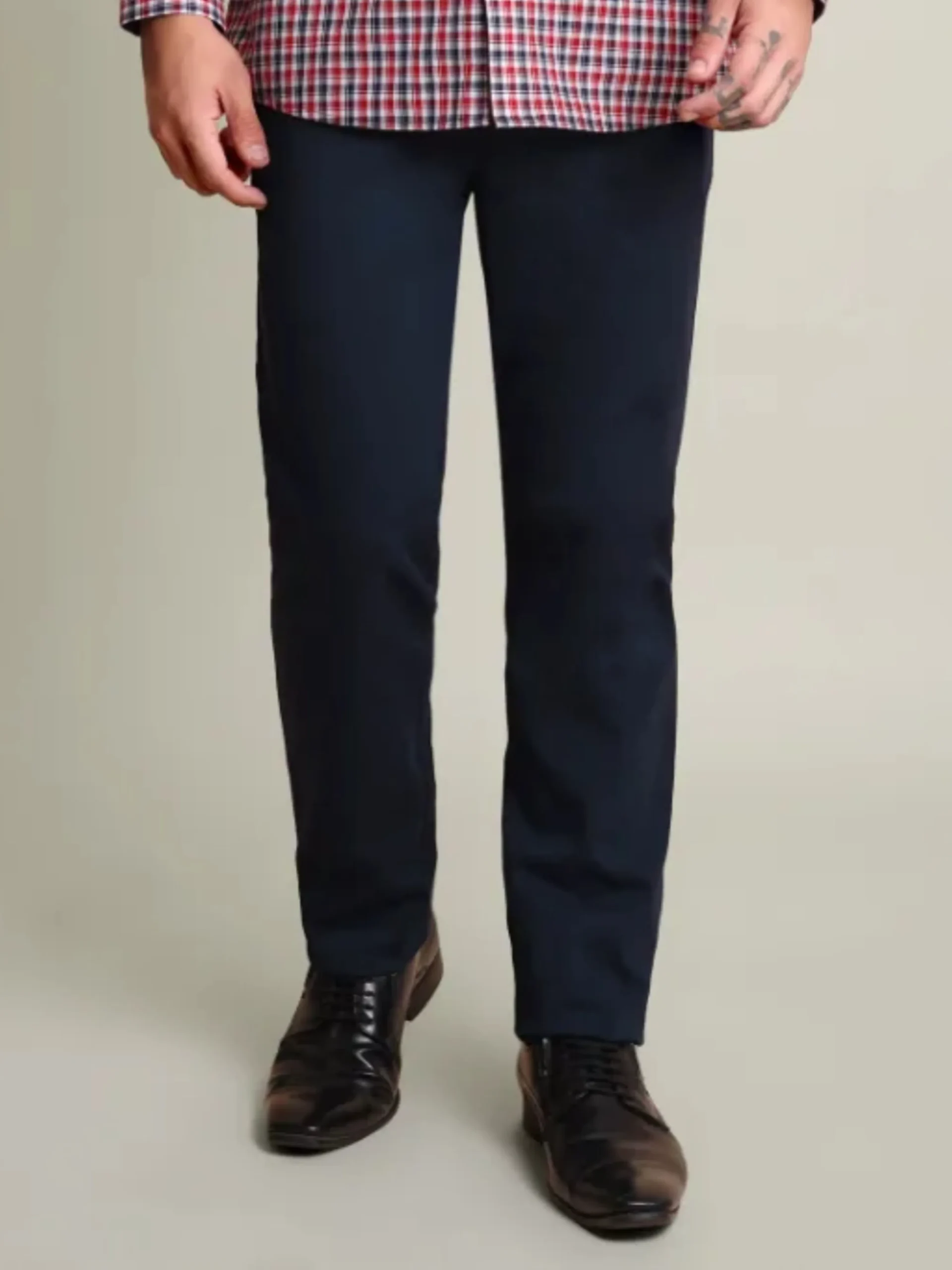 Maroon and Navy Grid Shirt with Stretch Navy Chino Designer Pair