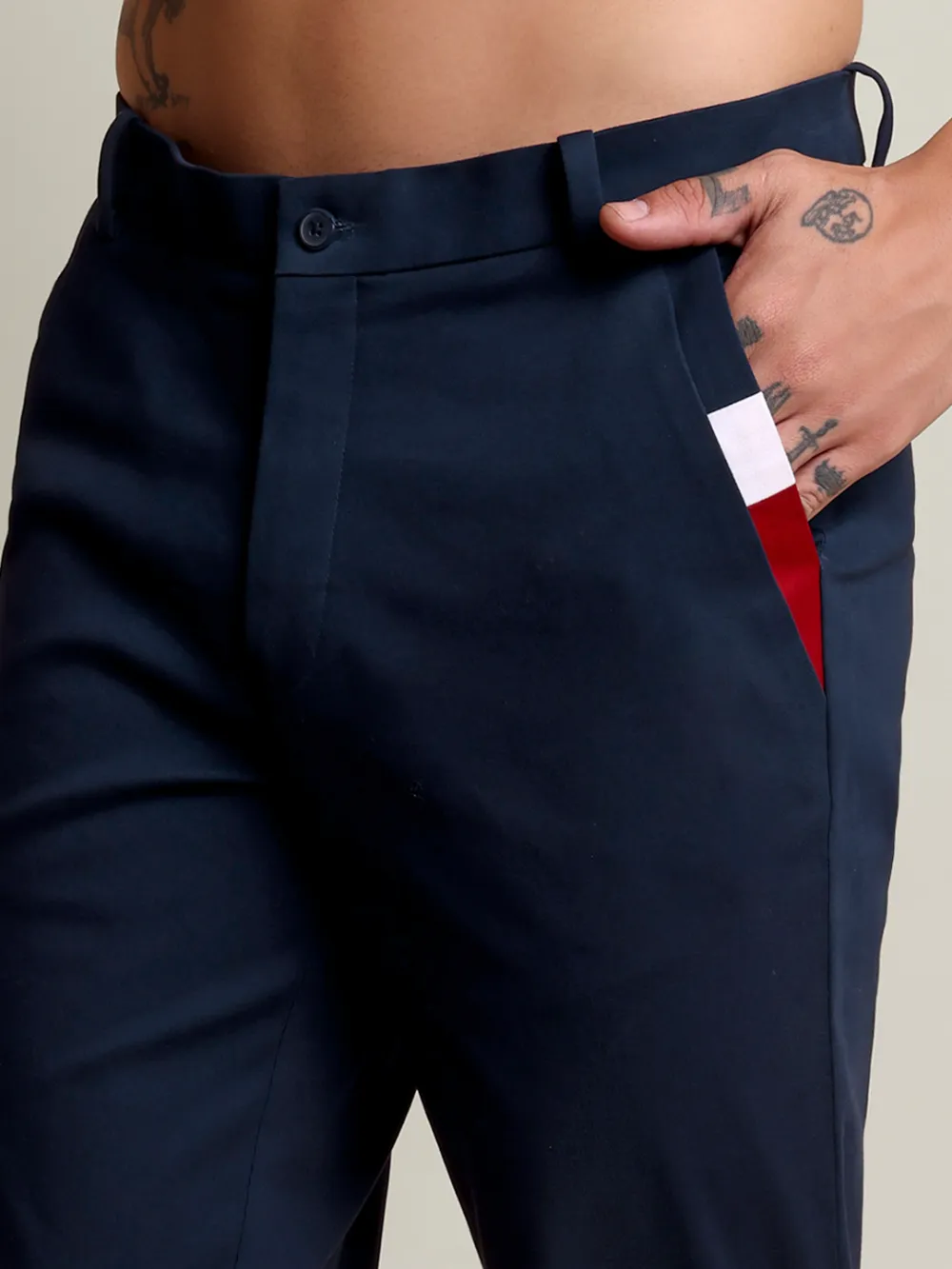 Maroon and Navy Grid Shirt with Stretch Navy Chino Designer Pair