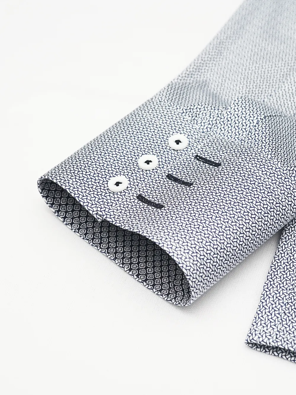 Non-Iron Stretch Navy Geometry Shirt - Knitted Weave