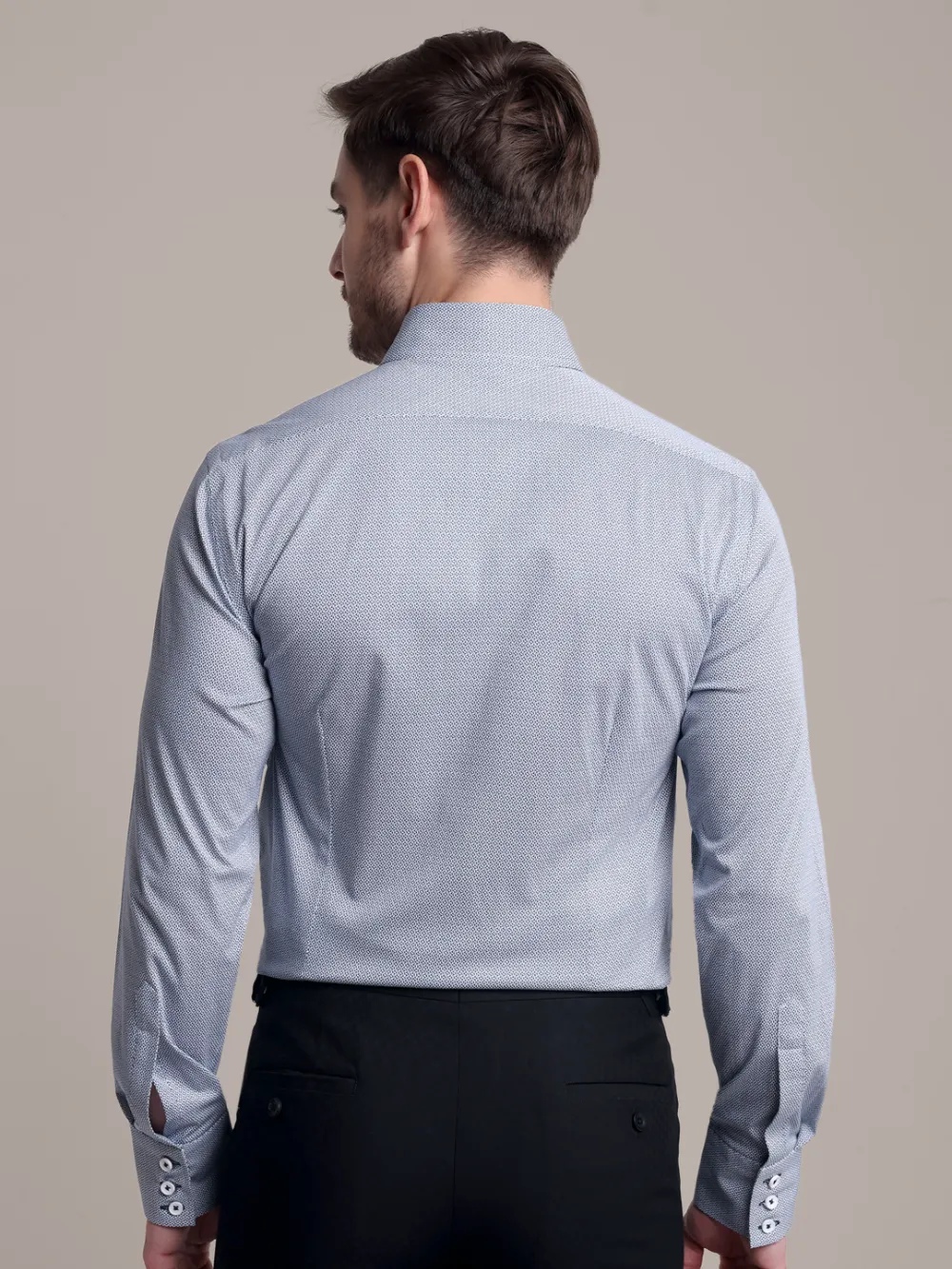 Non-Iron Stretch Navy Geometry Shirt - Knitted Weave