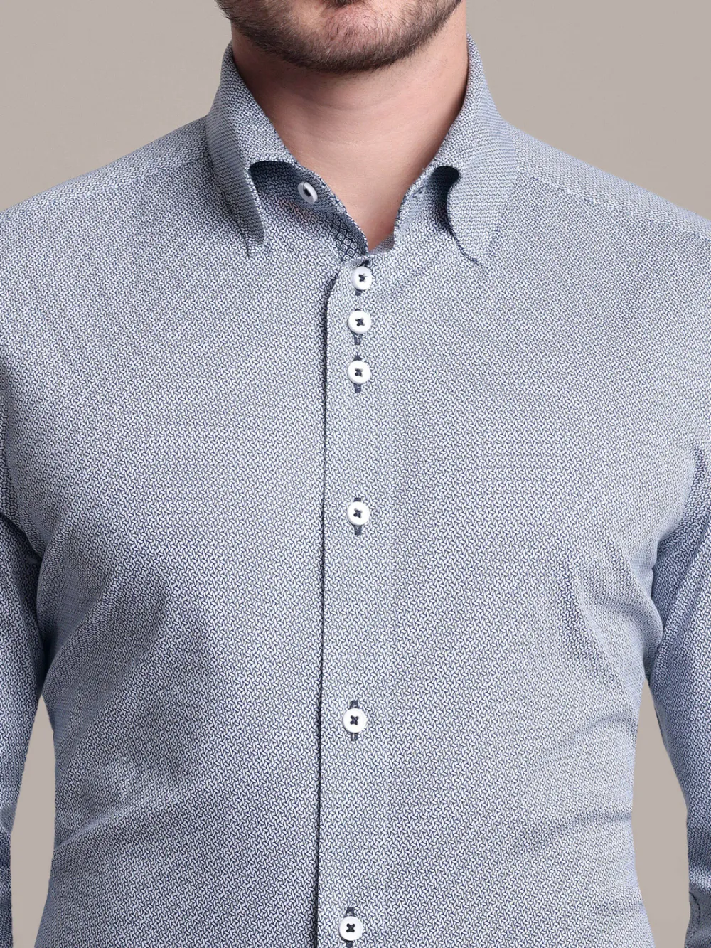 Non-Iron Stretch Navy Geometry Shirt - Knitted Weave