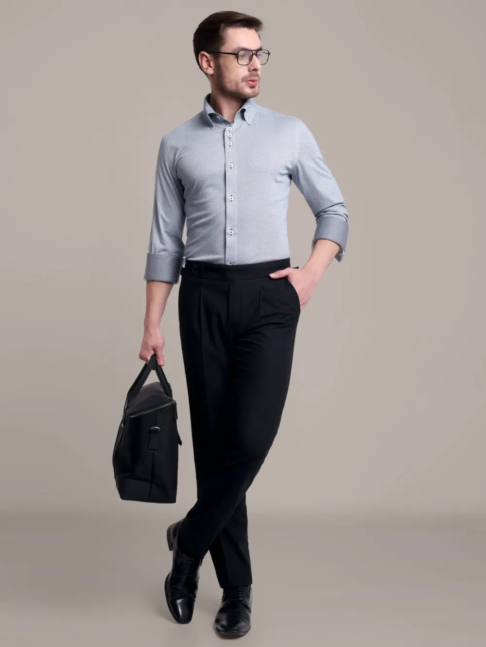 Non-Iron Stretch Navy Geometry Shirt - Knitted Weave