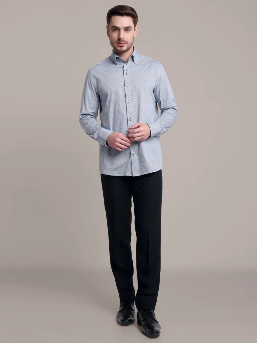 Non-Iron Stretch Navy Geometry Shirt - Knitted Weave