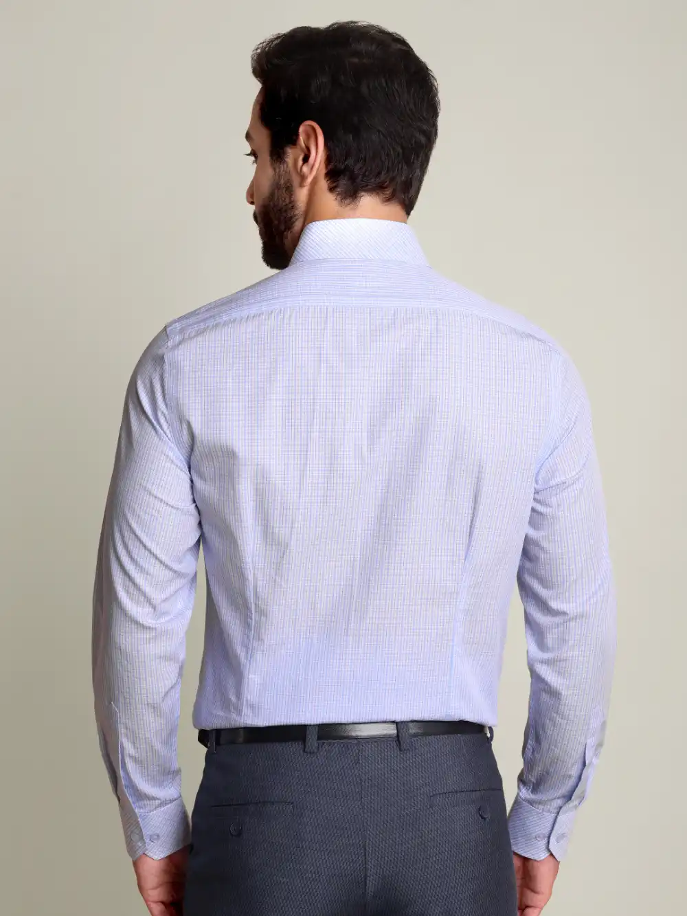 Non-Iron Pure Cotton Sky Grid Shirt - Plain Weave