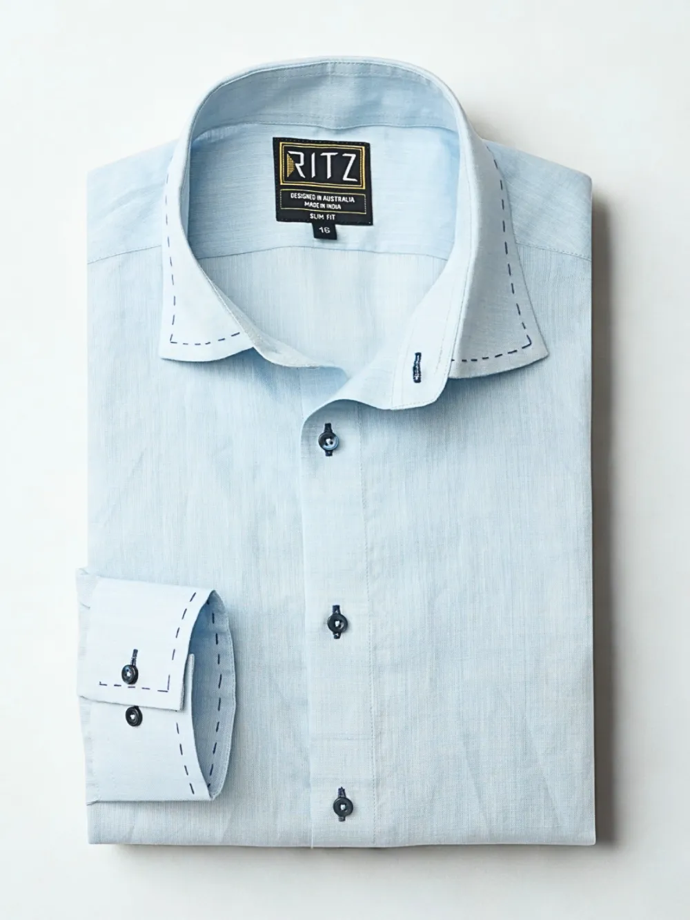 Sustainable - 100% Hemp Plain Aquamarine Shirt with Out-Stitch