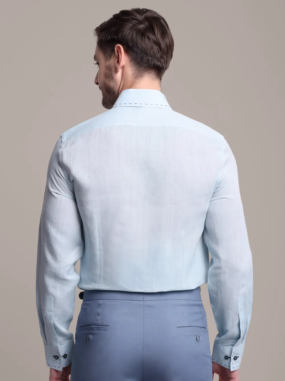 Sustainable - 100% Hemp Plain Aquamarine Shirt with Out-Stitch