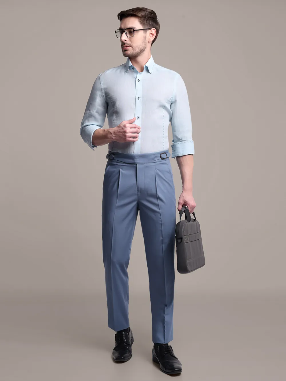 Sustainable - 100% Hemp Plain Aquamarine Shirt with Out-Stitch
