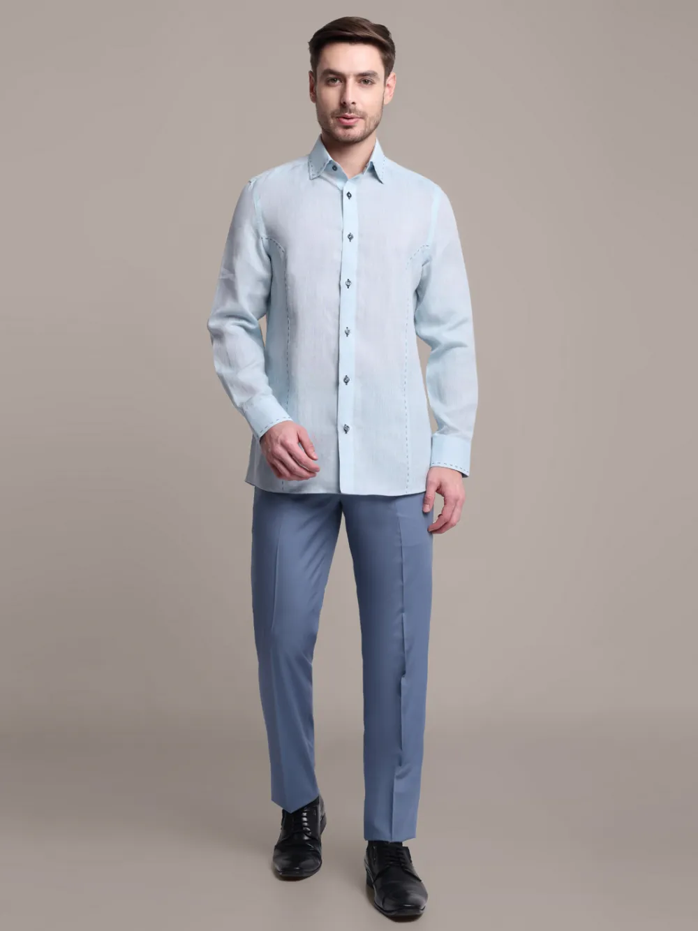 Sustainable - 100% Hemp Plain Aquamarine Shirt with Out-Stitch