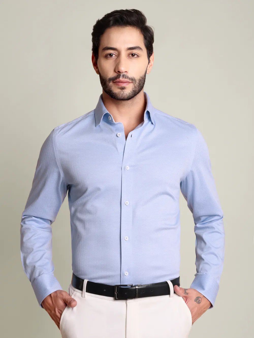 Non-Iron Stretch Frost Herringbone Print Shirt