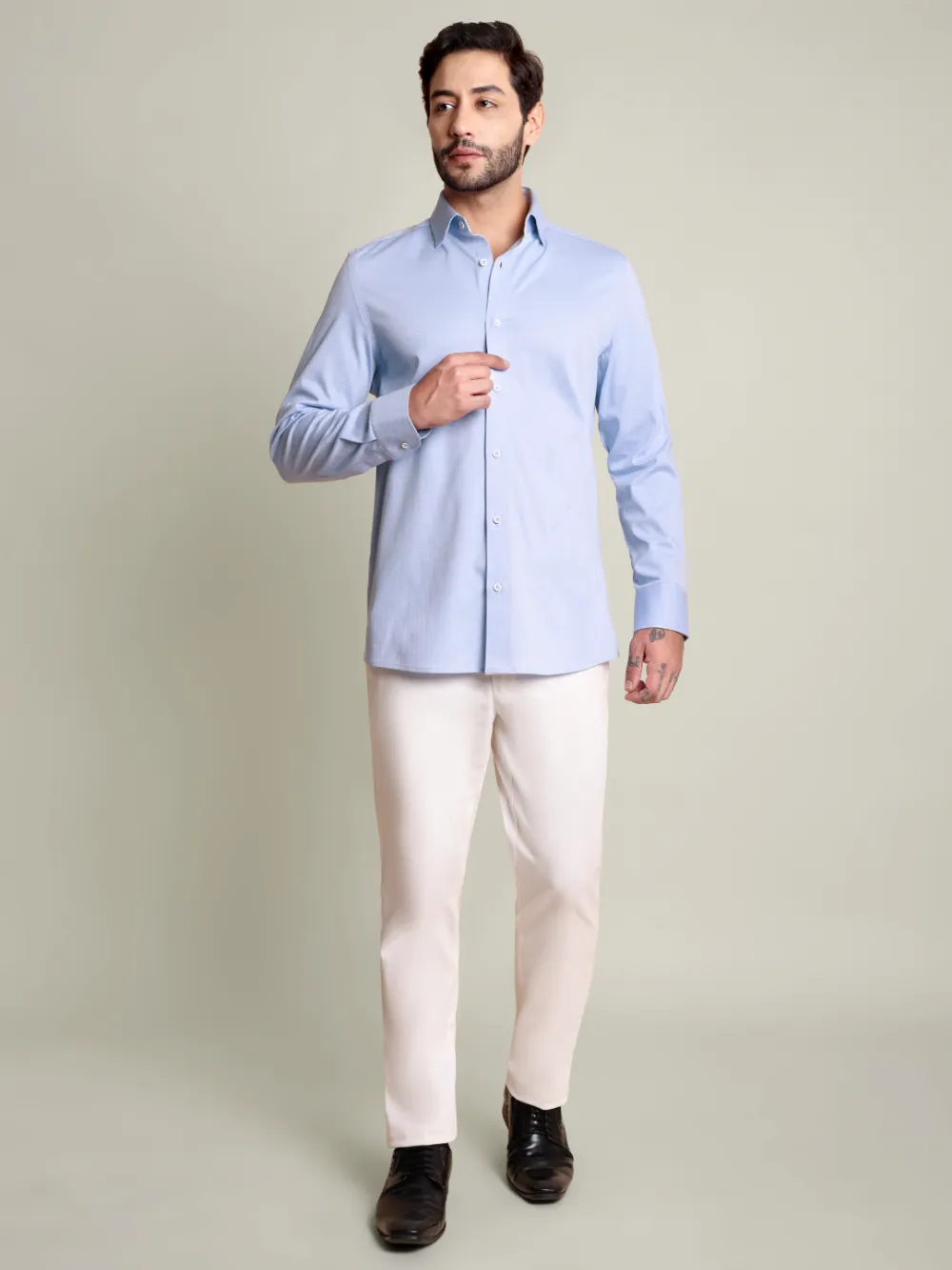 Non-Iron Stretch Frost Herringbone Print Shirt