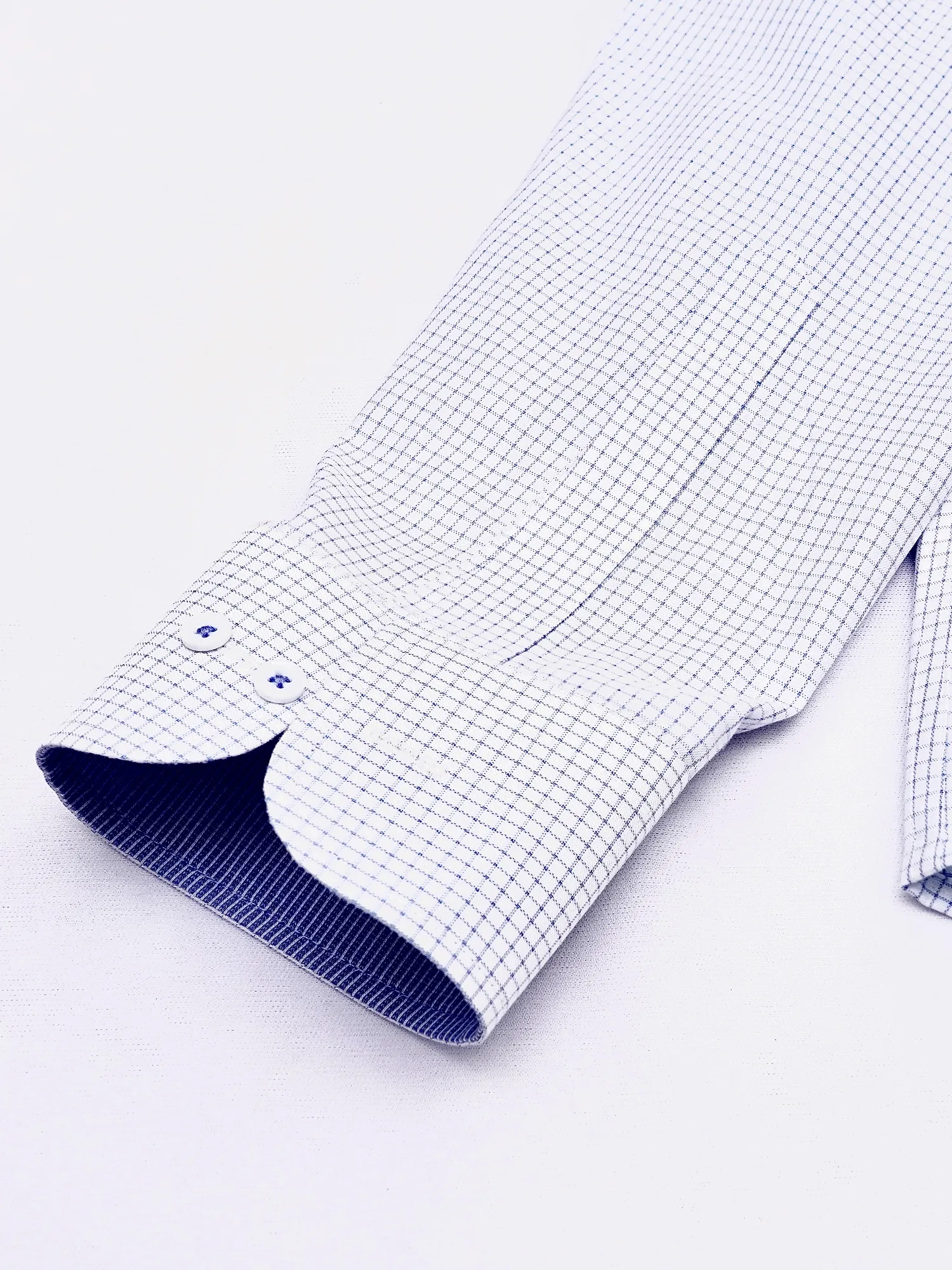 Non-Iron Pure Cotton White Shirt with Light Blue Checks – Dobby Weave