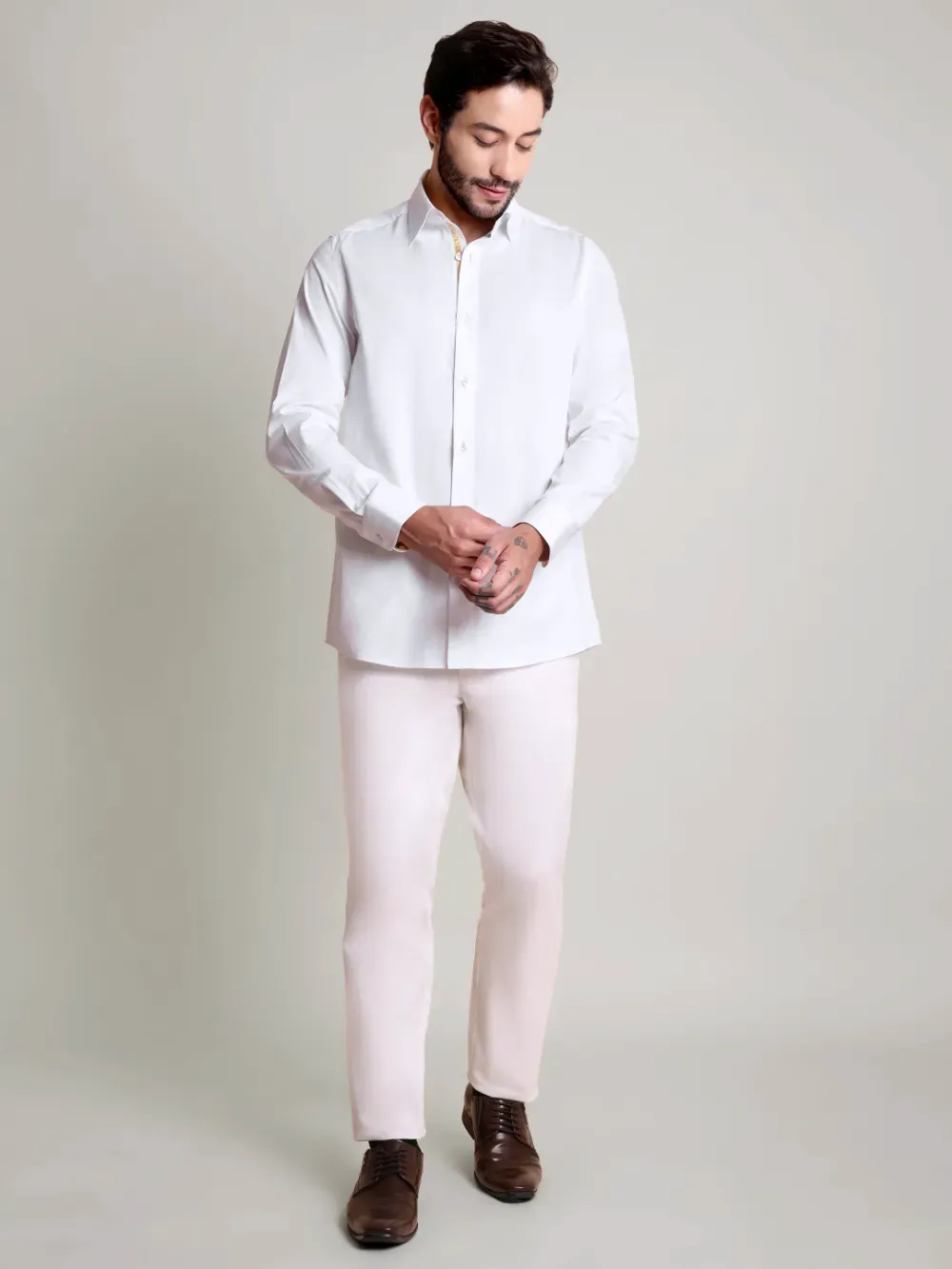 White Shirt with Signature Satin Accent - Sienna