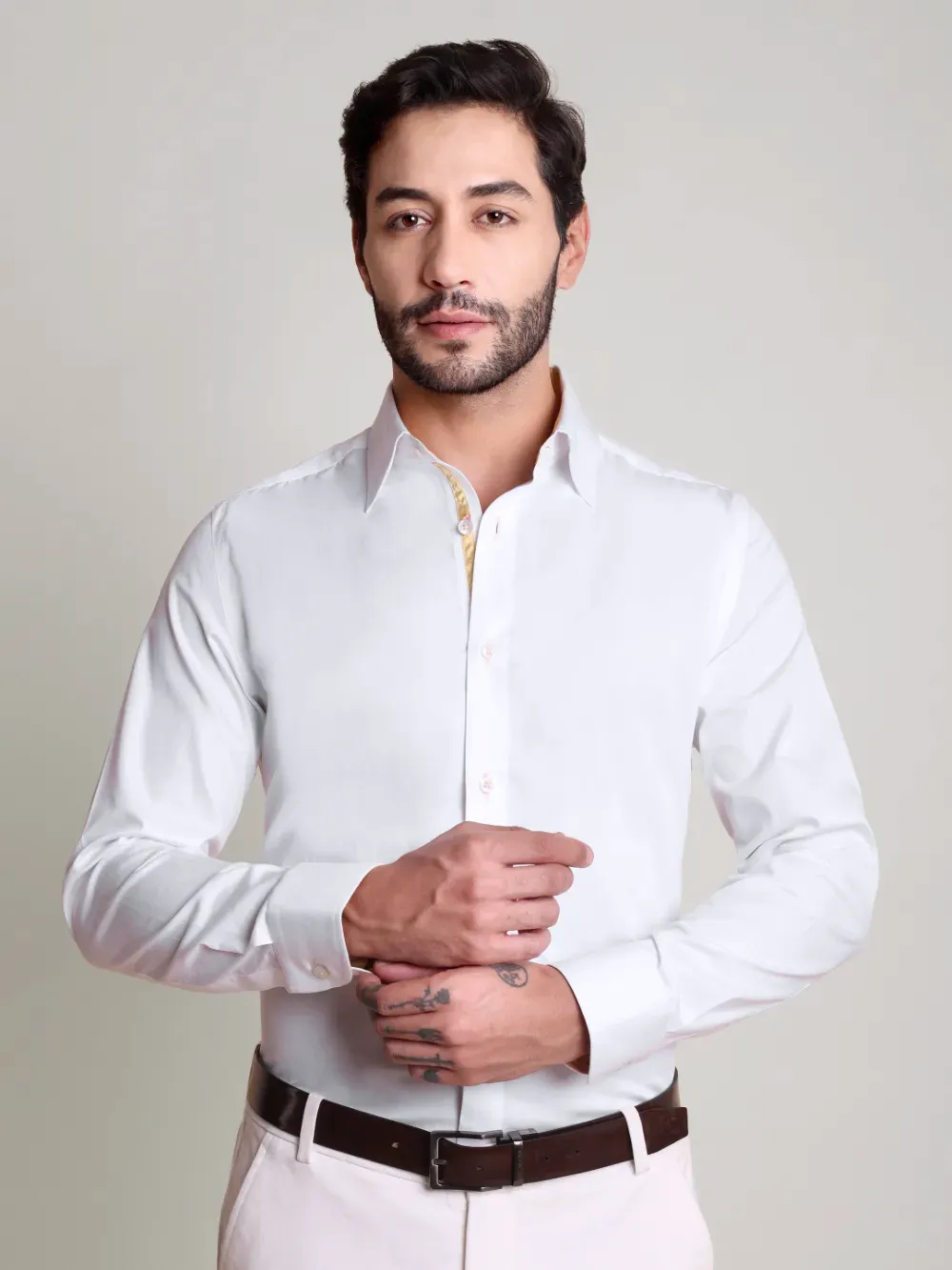 White Shirt with Signature Satin Accent - Sienna